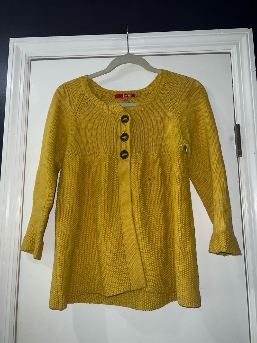 Boden Mustard Three-Button Knit Cardigan